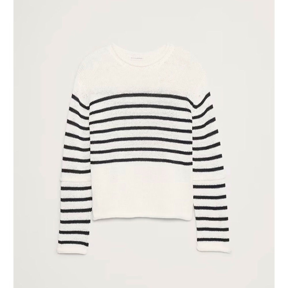 Banana Republic Cotton Roll-Neck Sweater Cream Navy Blue Stripe Womens S $140 - Picture 3 of 11